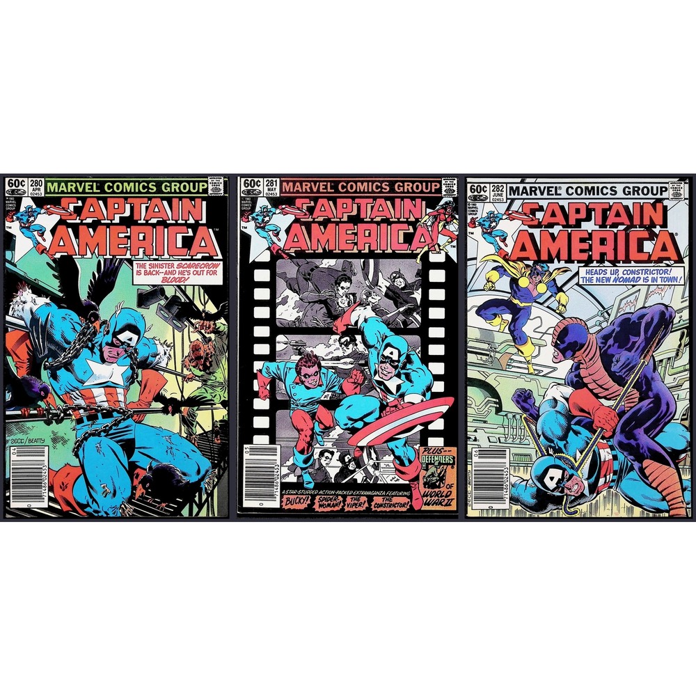 Captain America 3X Marvel Comic Lot 280 281 282 Newsstand 1st Nomad Spider-Woman